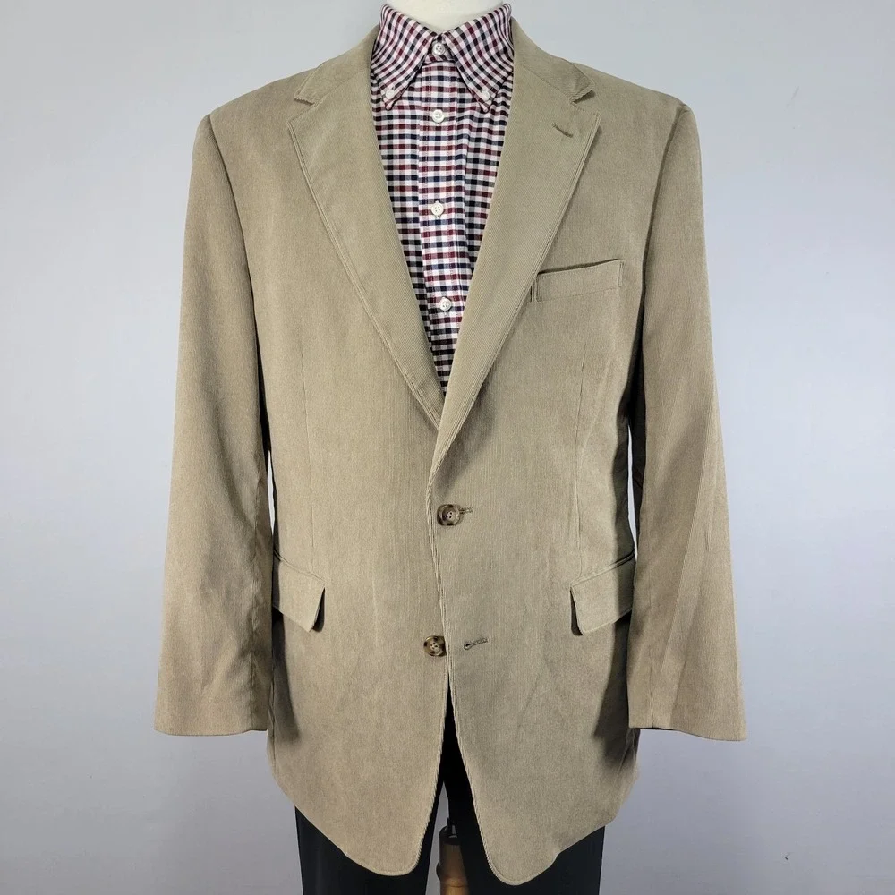 JOS A BANK Men's Sport Coat‎ Blazer Two Button Beige Corduroy Cotton Spandex 43L